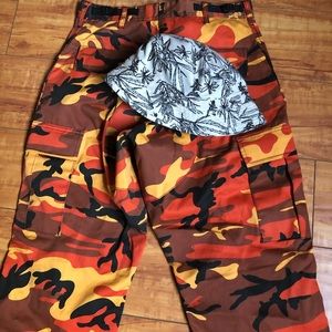 Bundle orange camouflage pants and bucket hat